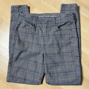 American Eagle Outfitters Super Stretch Skinny Plaid Pants Gray and Blue